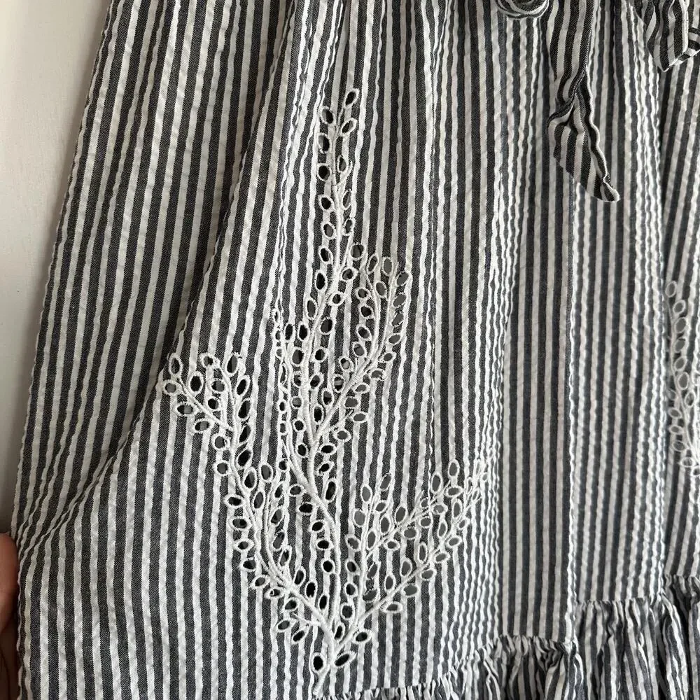 TORY BURCH Eyelet Seersucker Midi Dress Size 10 - Picture 5 of 9